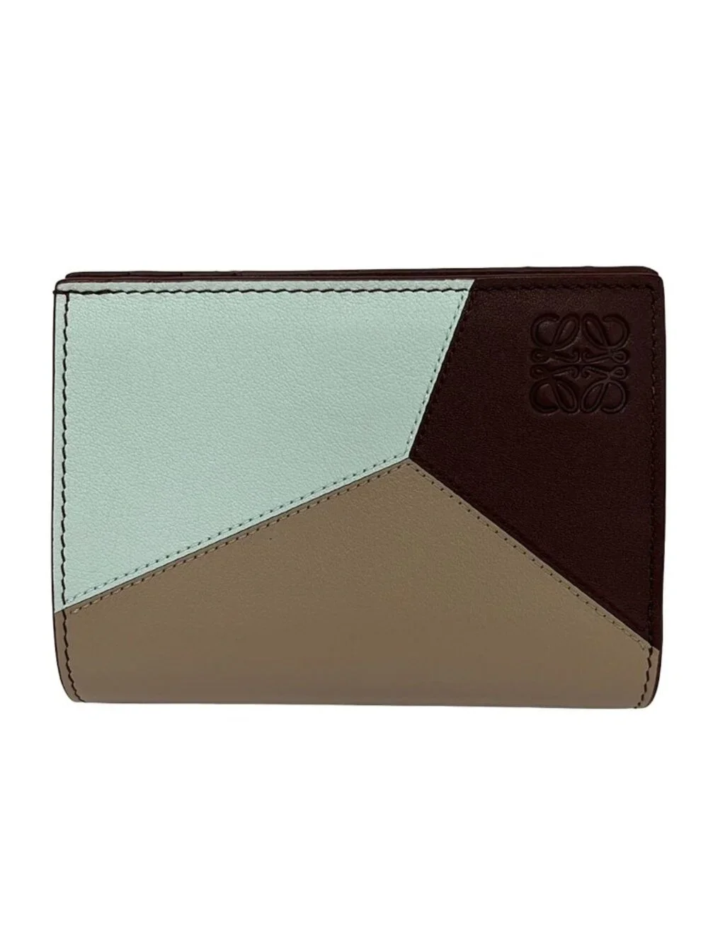 Loewe Bifold Wallet Puzzle Compact Light Brown Light Blue Da Leather